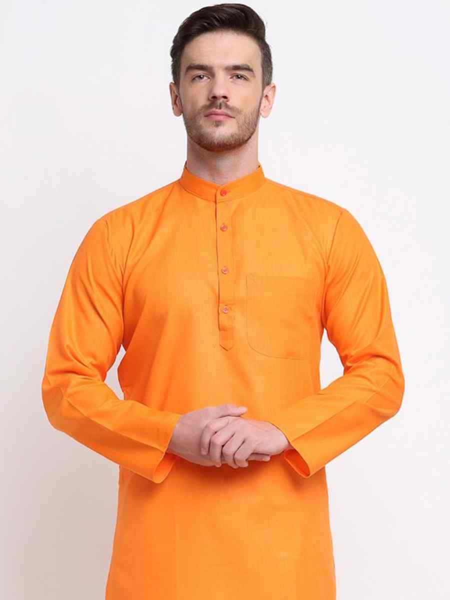 Orange Cotton Blend Plain Festival Casual Kurta