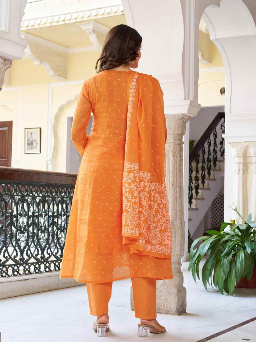 Orange Cotton Embroidered Festival Casual Ready Pant Salwar Kameez
