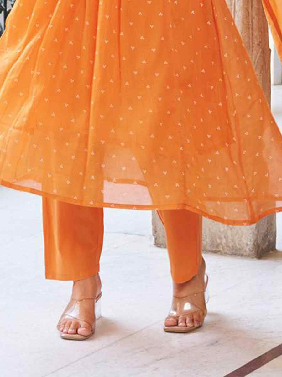 Orange Cotton Embroidered Festival Casual Ready Pant Salwar Kameez