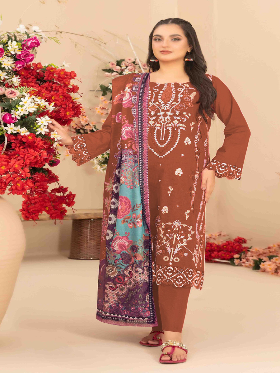 Orange Cotton Embroidery Sequins Zari Wedding Party Festival Casual Pant Salwar Kameez