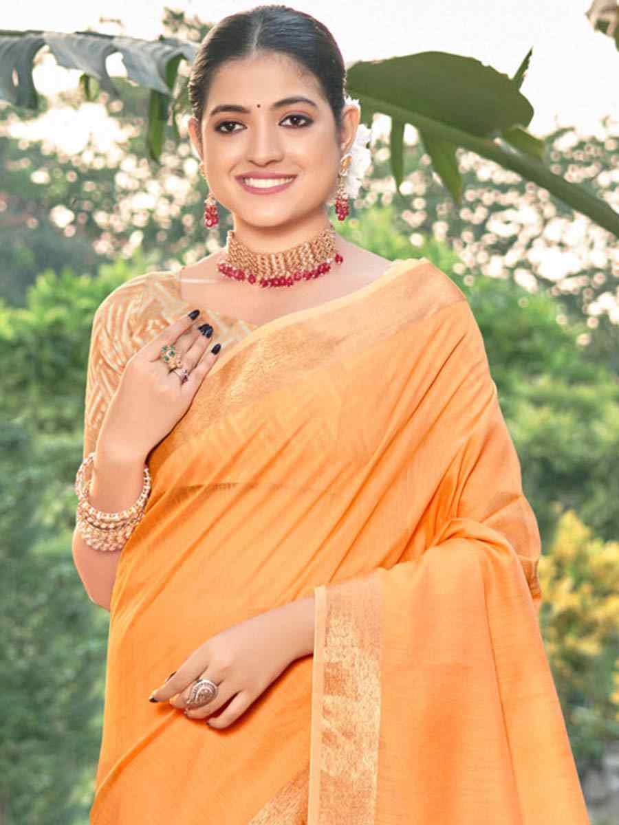 Orange Cotton Handwoven Casual Festival Heavy Border Saree