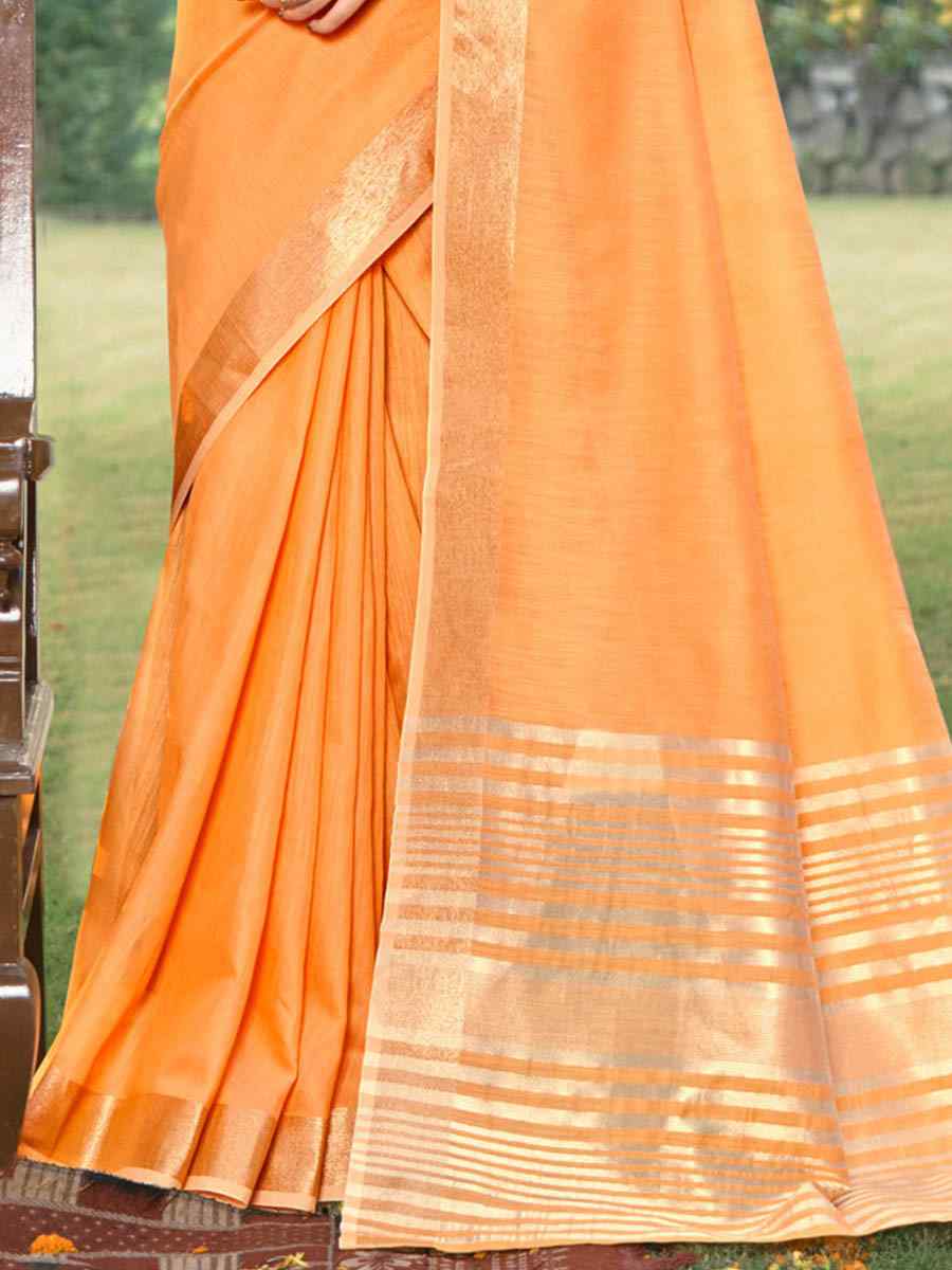 Orange Cotton Handwoven Casual Festival Heavy Border Saree