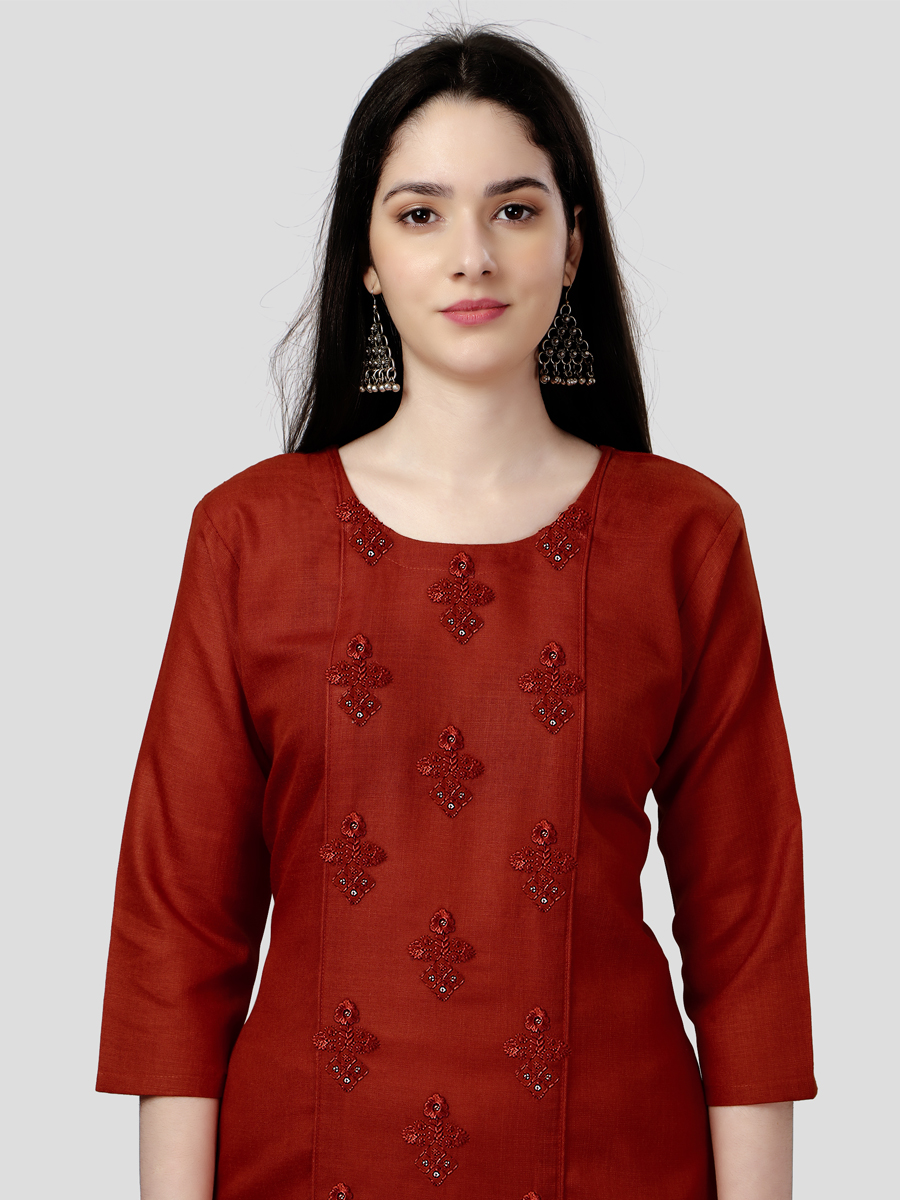 Orange Cotton Handwoven Festival Casual Kurti
