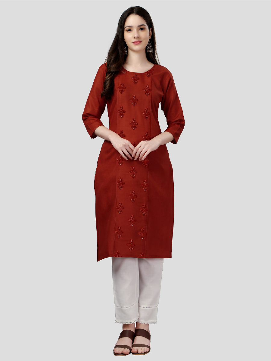 Orange Cotton Handwoven Festival Casual Kurti