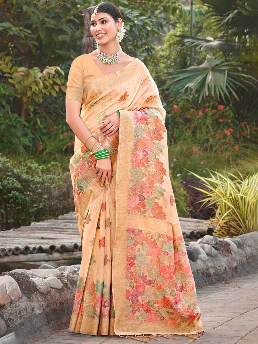Orange Cotton Handwoven Wedding Festival Heavy Border Saree