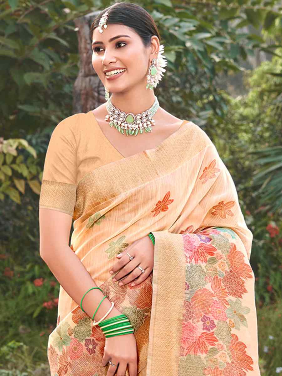 Orange Cotton Handwoven Wedding Festival Heavy Border Saree
