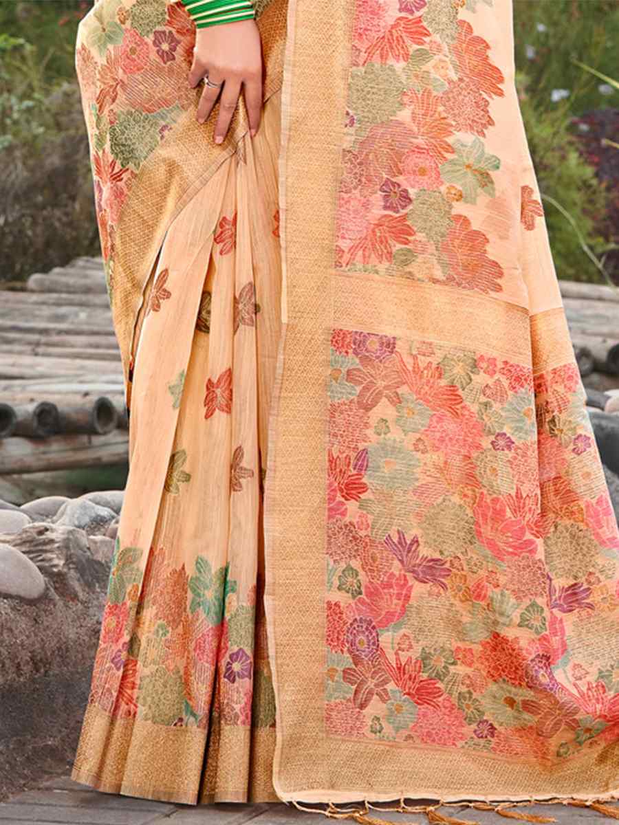 Orange Cotton Handwoven Wedding Festival Heavy Border Saree