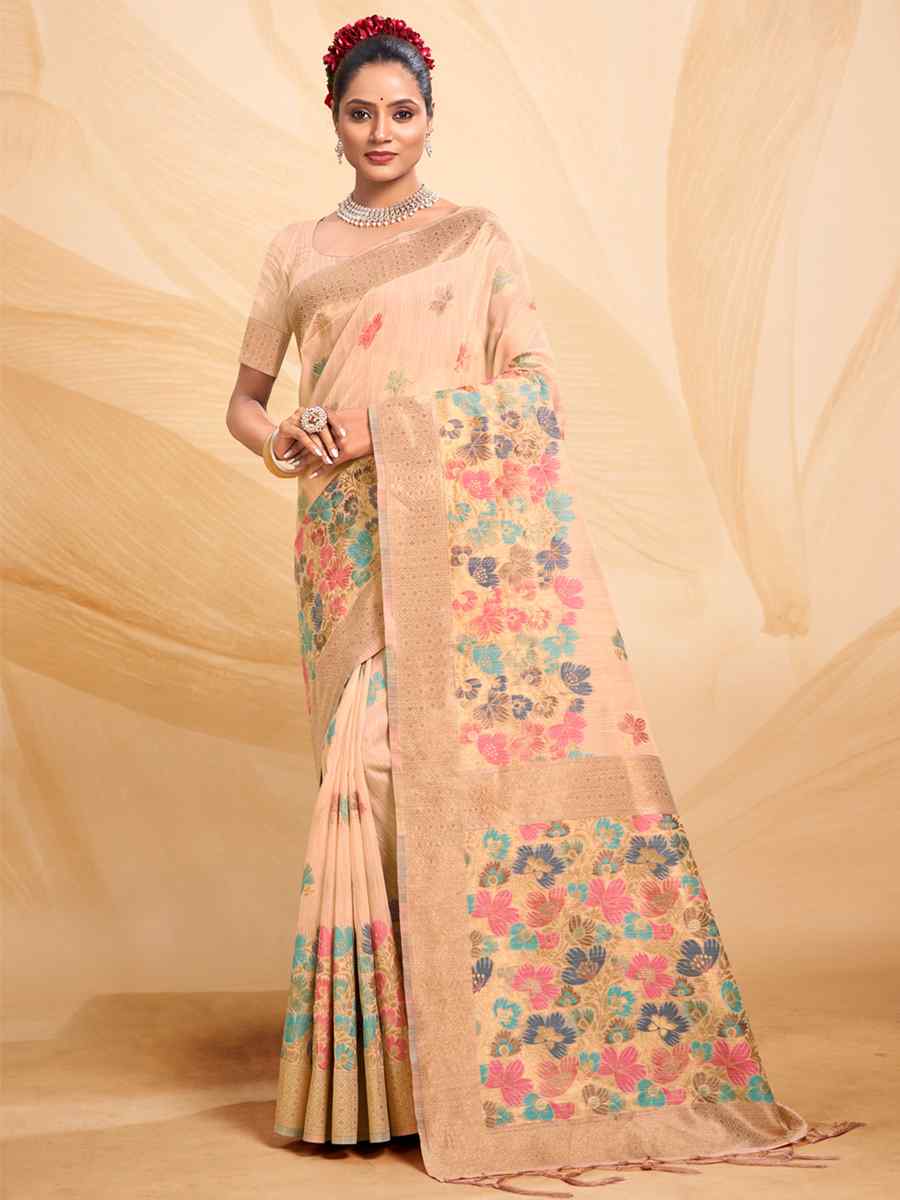 Orange Cotton Handwoven Wedding Festival Heavy Border Saree