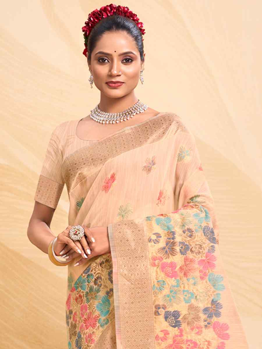 Orange Cotton Handwoven Wedding Festival Heavy Border Saree