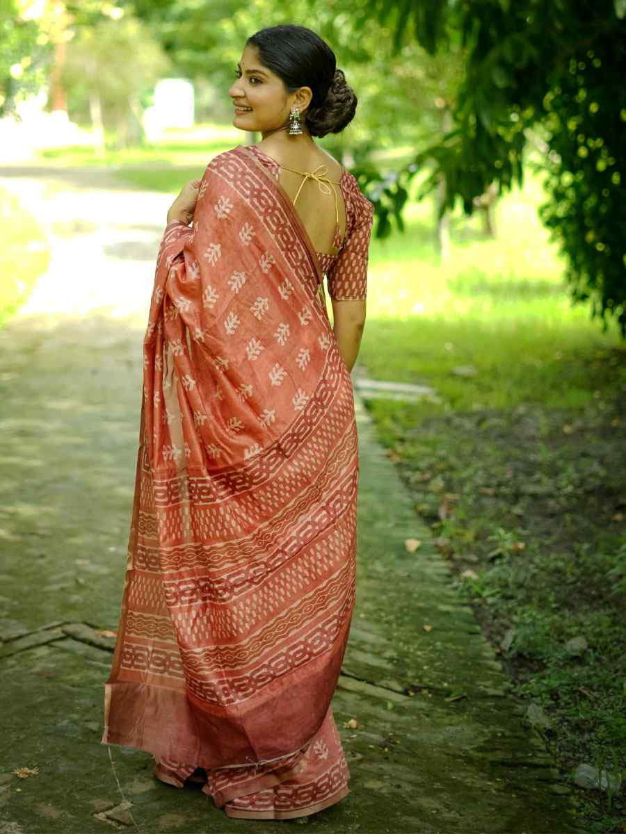 Orange Cotton Printed Casual Reception Festival Wedding Fancy Classic Style Sarees