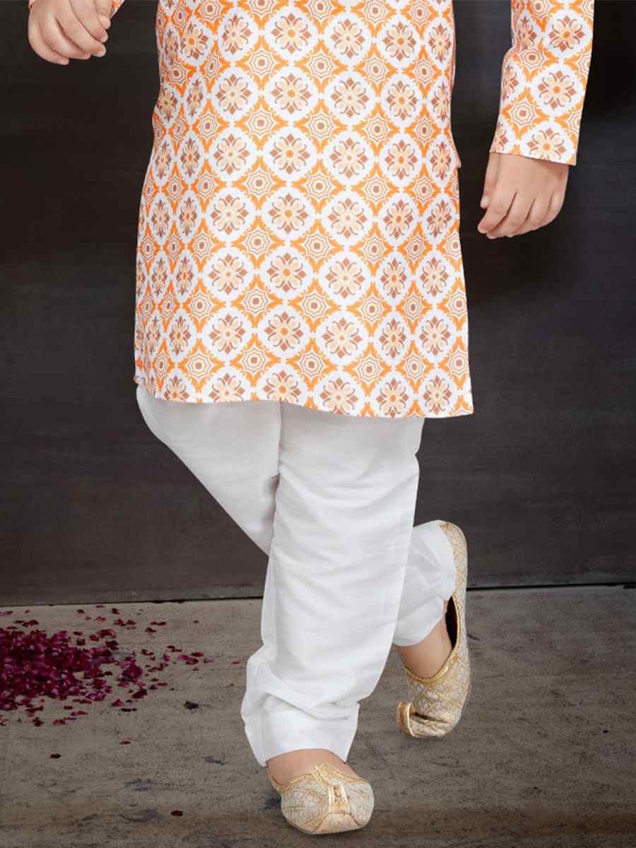 Orange Cotton Printed Festival Traditional Kurta Pyjama Boys Wear