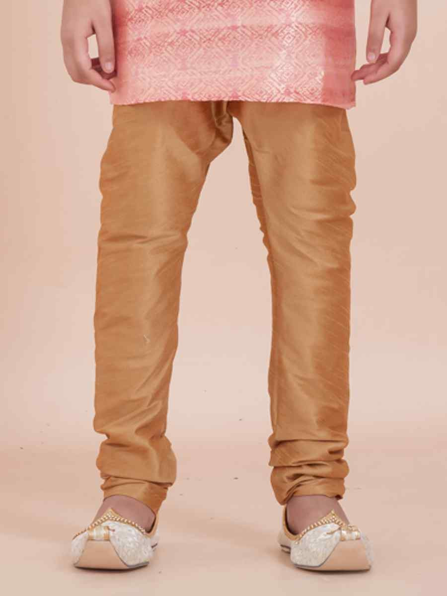 Orange Cotton Self Jacquard Embroidered Festival Traditional Kurta Pyjama Boys Wear