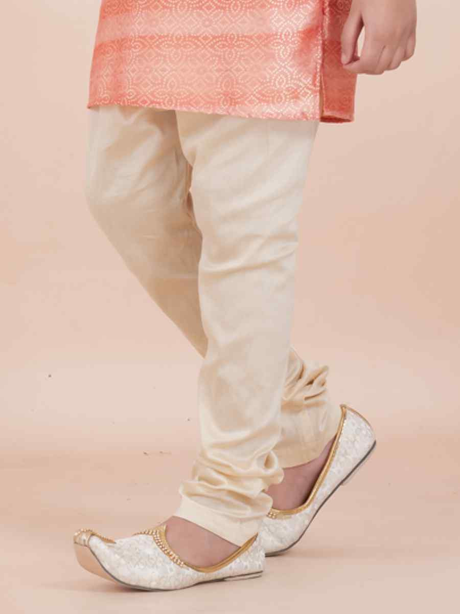 Orange Cotton Self Jacquard Embroidered Festival Traditional Kurta Pyjama Boys Wear