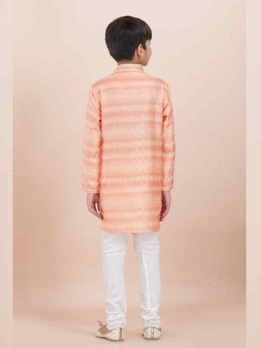 Orange Cotton Self Jacquard Embroidered Festival Traditional Kurta Pyjama Boys Wear