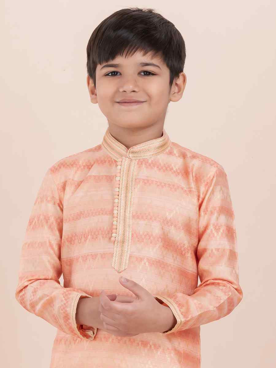 Orange Cotton Self Jacquard Embroidered Festival Traditional Kurta Pyjama Boys Wear