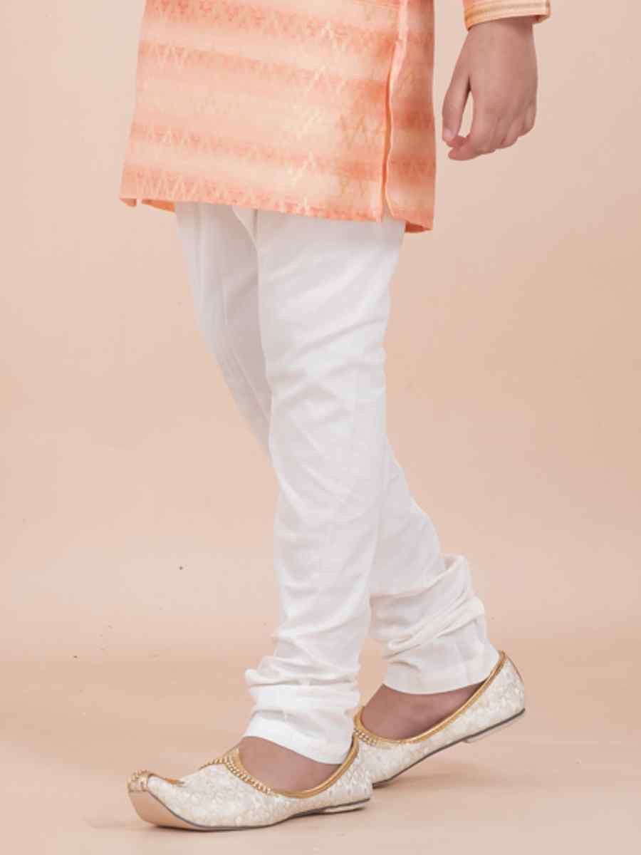 Orange Cotton Self Jacquard Embroidered Festival Traditional Kurta Pyjama Boys Wear