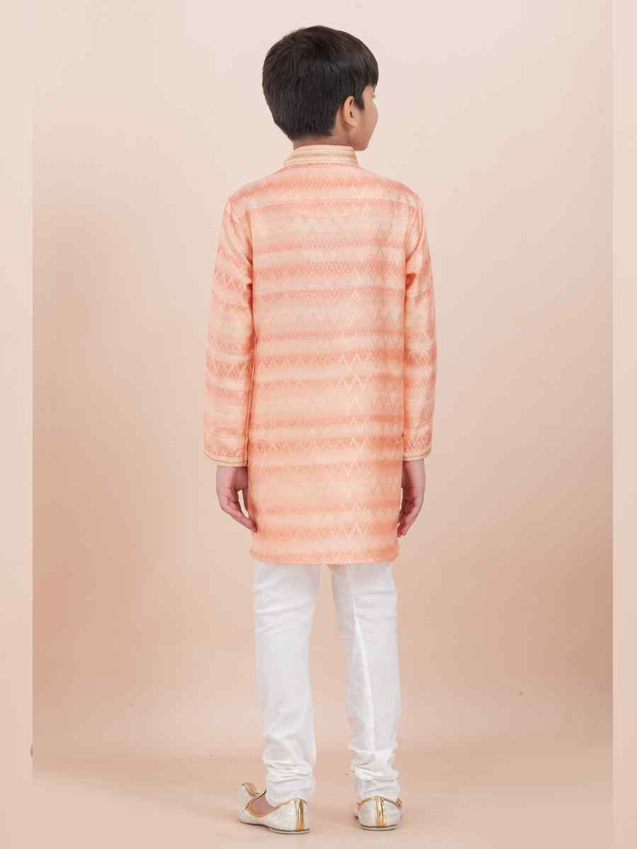Orange Cotton Self Jacquard Embroidered Festival Traditional Kurta Pyjama Boys Wear