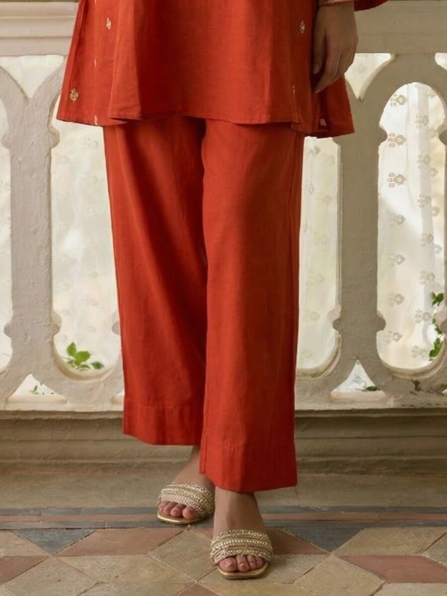 Orange Cotton Silk Embroidery Wedding Party Festival Casual Ready Palazzo Pant Salwar Kameez