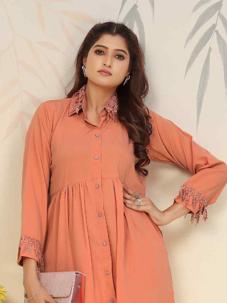 Orange Cotton Solid Festival Casual Kurti