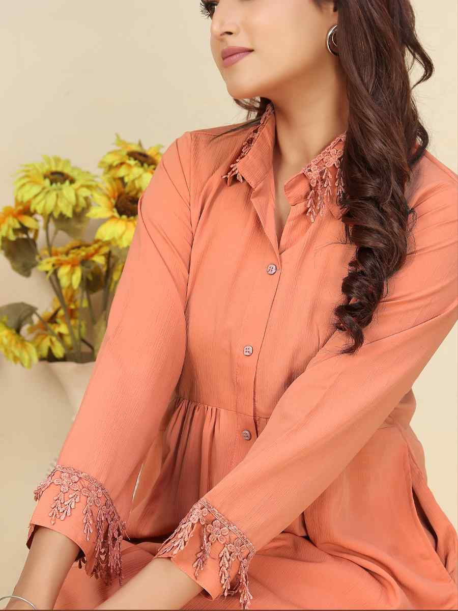 Orange Cotton Solid Festival Casual Kurti