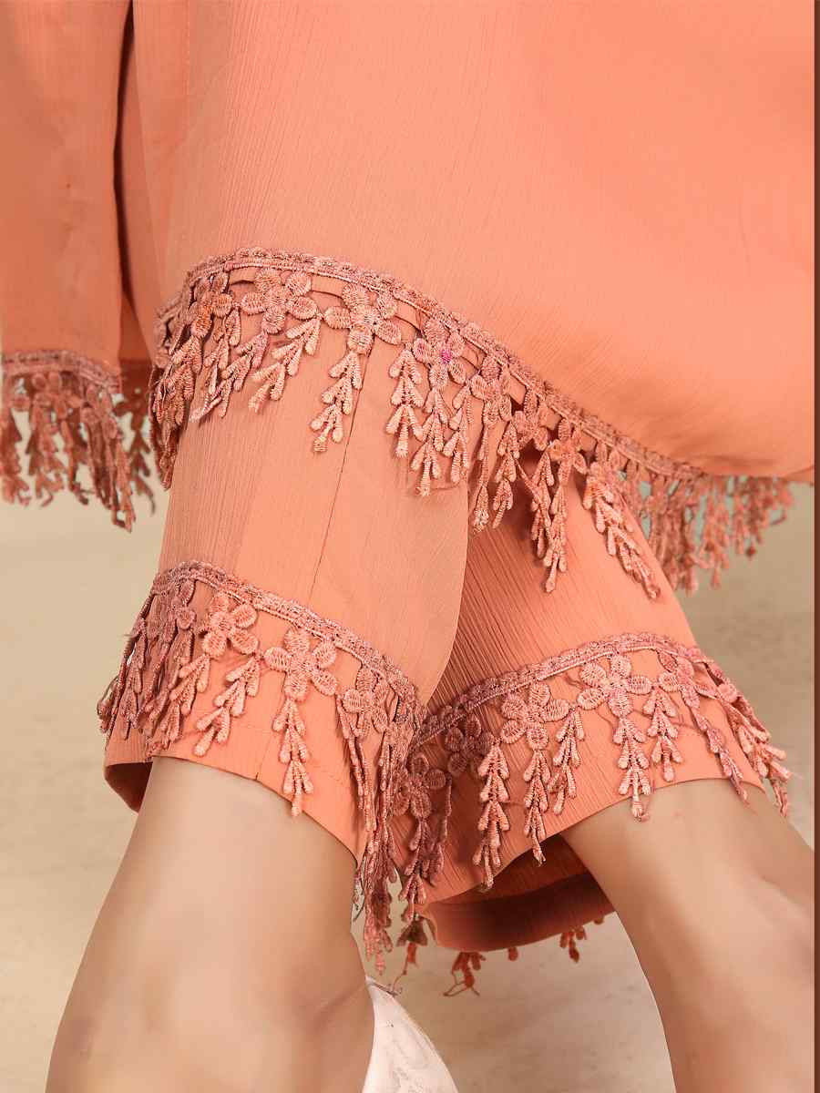 Orange Cotton Solid Festival Casual Kurti