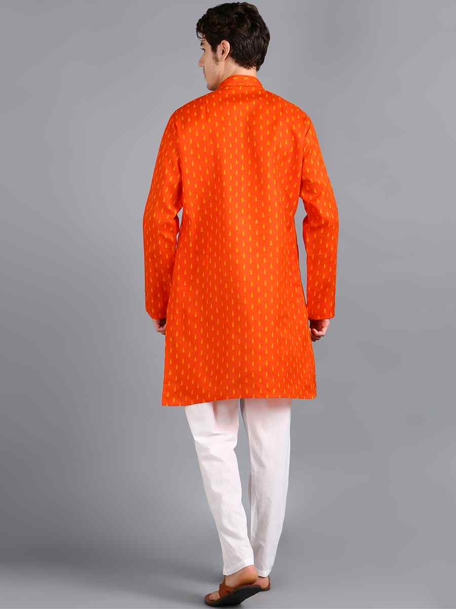 Orange Cotton Woven Festival Kurta