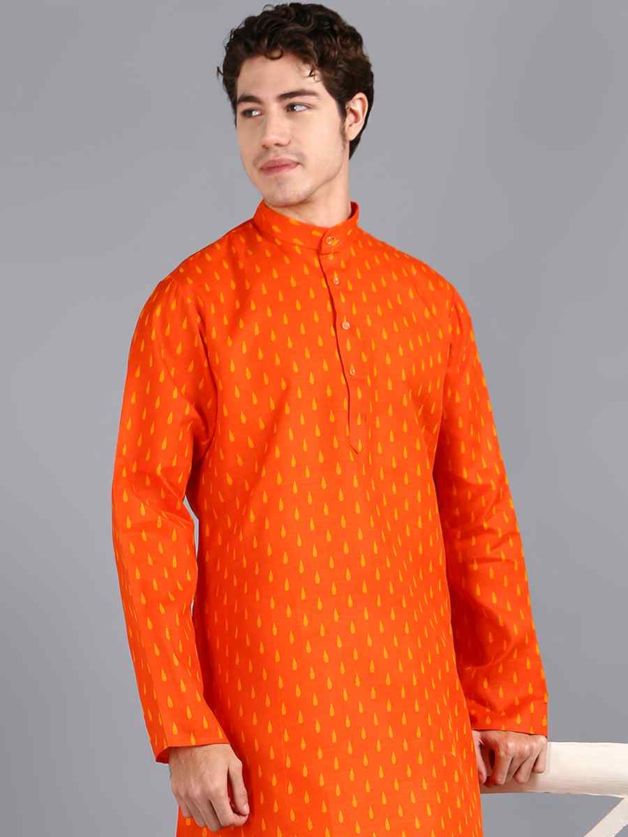 Orange Cotton Woven Festival Kurta