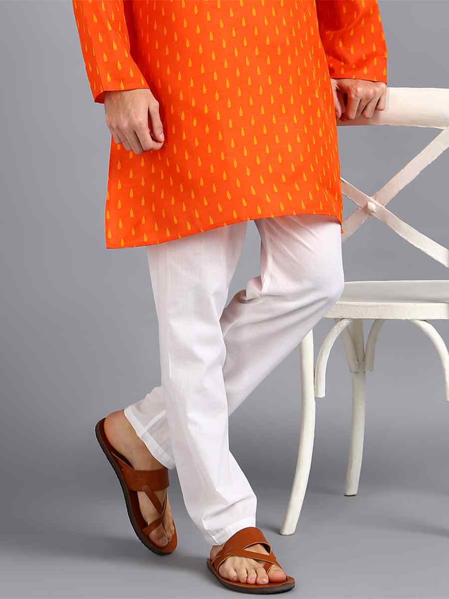 Orange Cotton Woven Festival Kurta