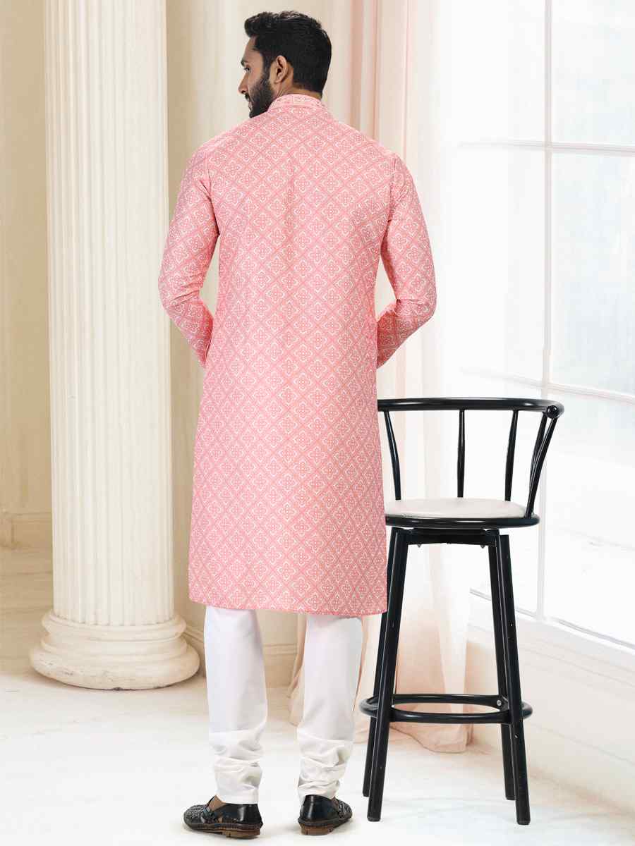 Orange Cotton Woven Festival Party Kurta