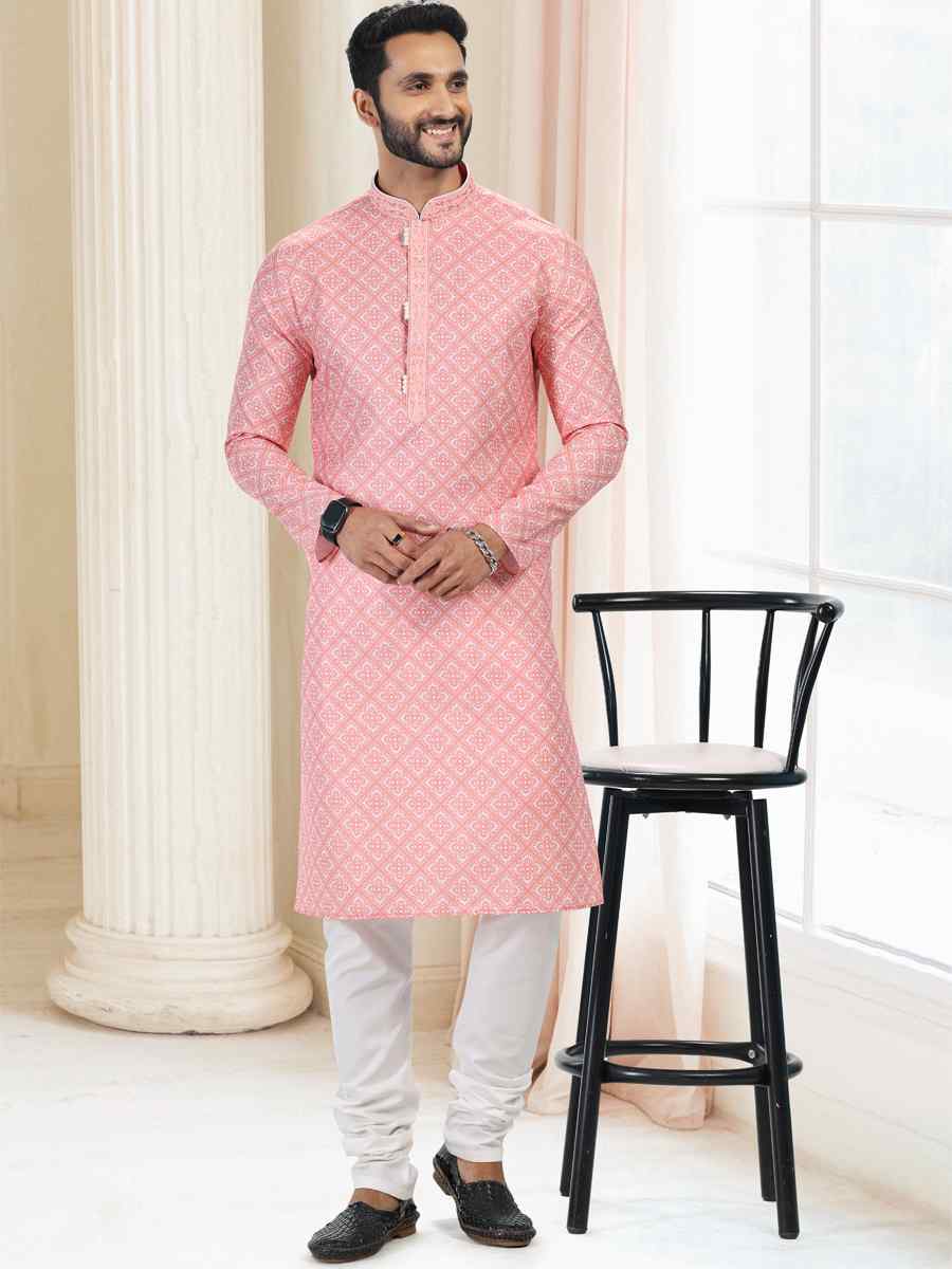 Orange Cotton Woven Festival Party Kurta