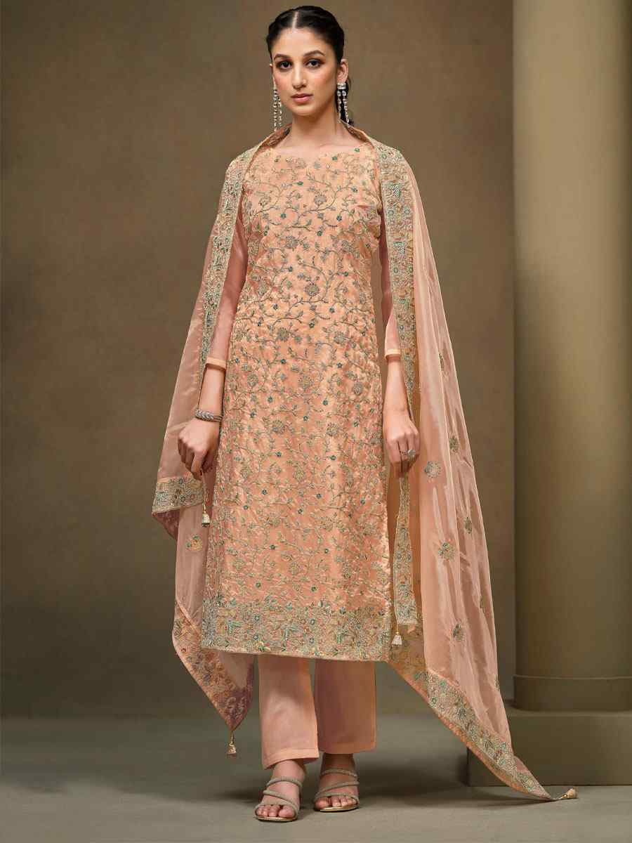 Orange Crystal Organza Embroidered Casual Festival Pant Salwar Kameez