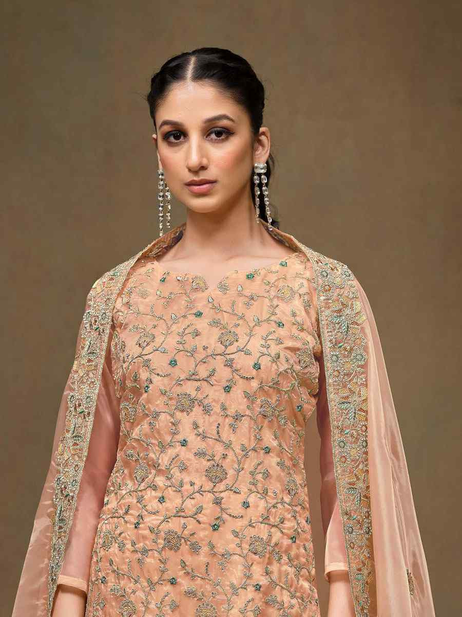 Orange Crystal Organza Embroidered Casual Festival Pant Salwar Kameez