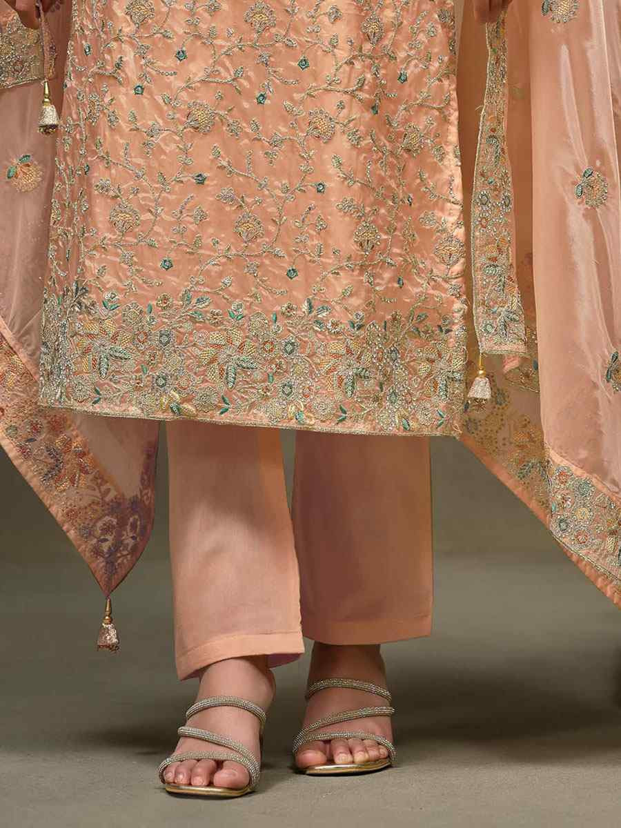 Orange Crystal Organza Embroidered Casual Festival Pant Salwar Kameez