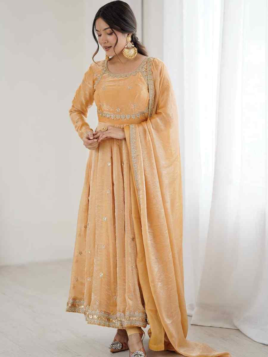 Orange Fandy Silk Embroidery Party Wedding Festival Casual Ready Anarkali Pant Salwar Kameez
