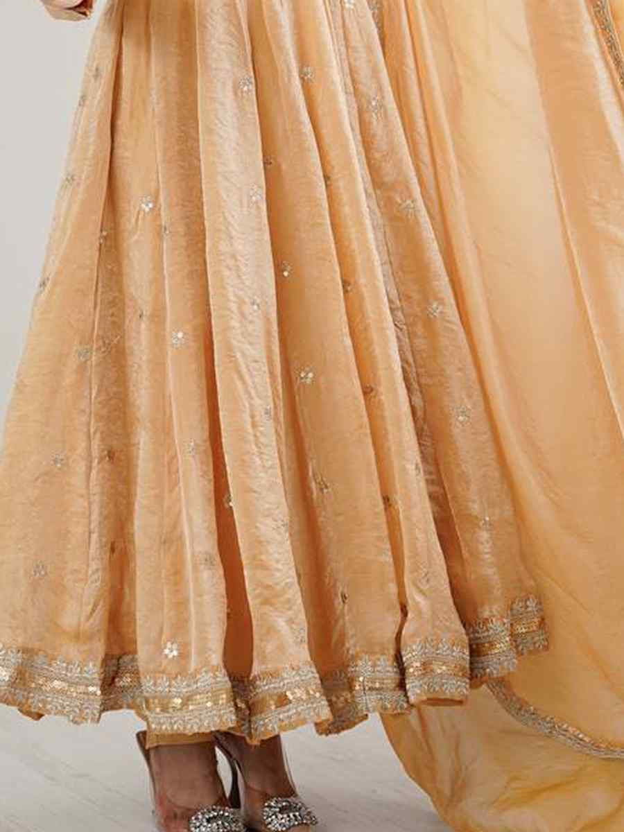 Orange Fandy Silk Embroidery Party Wedding Festival Casual Ready Anarkali Pant Salwar Kameez