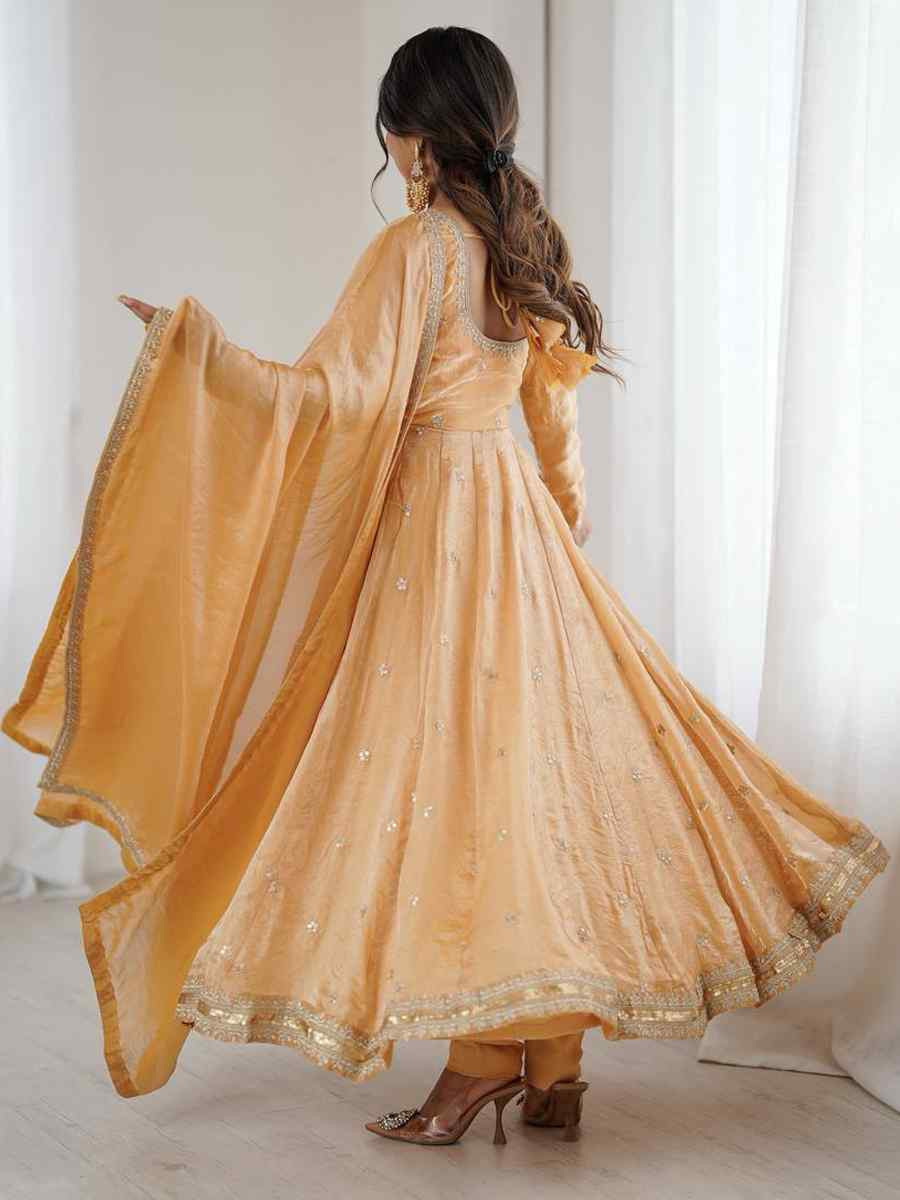 Orange Fandy Silk Embroidery Party Wedding Festival Casual Ready Anarkali Pant Salwar Kameez