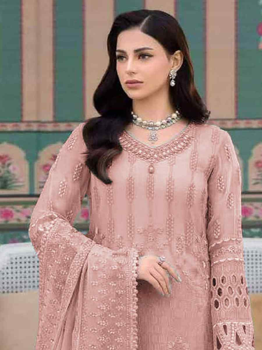 Orange Faux Georgette Embroidered Festival Casual Pant Salwar Kameez