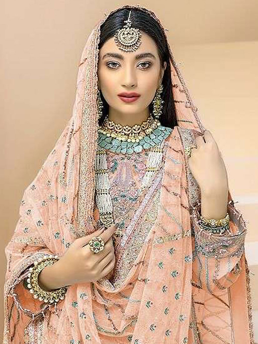 Orange Faux Georgette Embroidered Festival Wedding Palazzo Pant Salwar Kameez