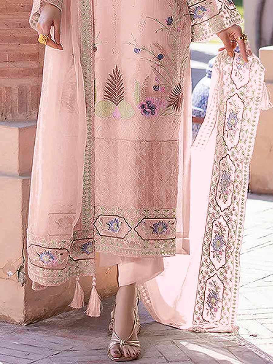 Orange Faux Georgette Embroidered Festival Wedding Pant Salwar Kameez