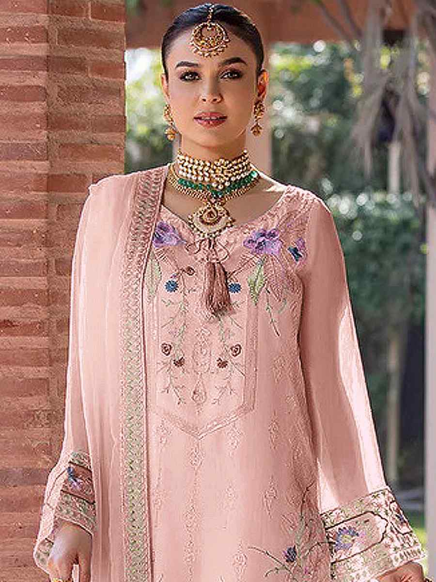 Orange Faux Georgette Embroidered Festival Wedding Pant Salwar Kameez