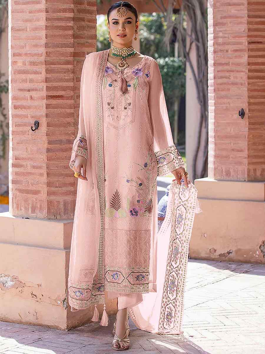 Orange Faux Georgette Embroidered Festival Wedding Pant Salwar Kameez