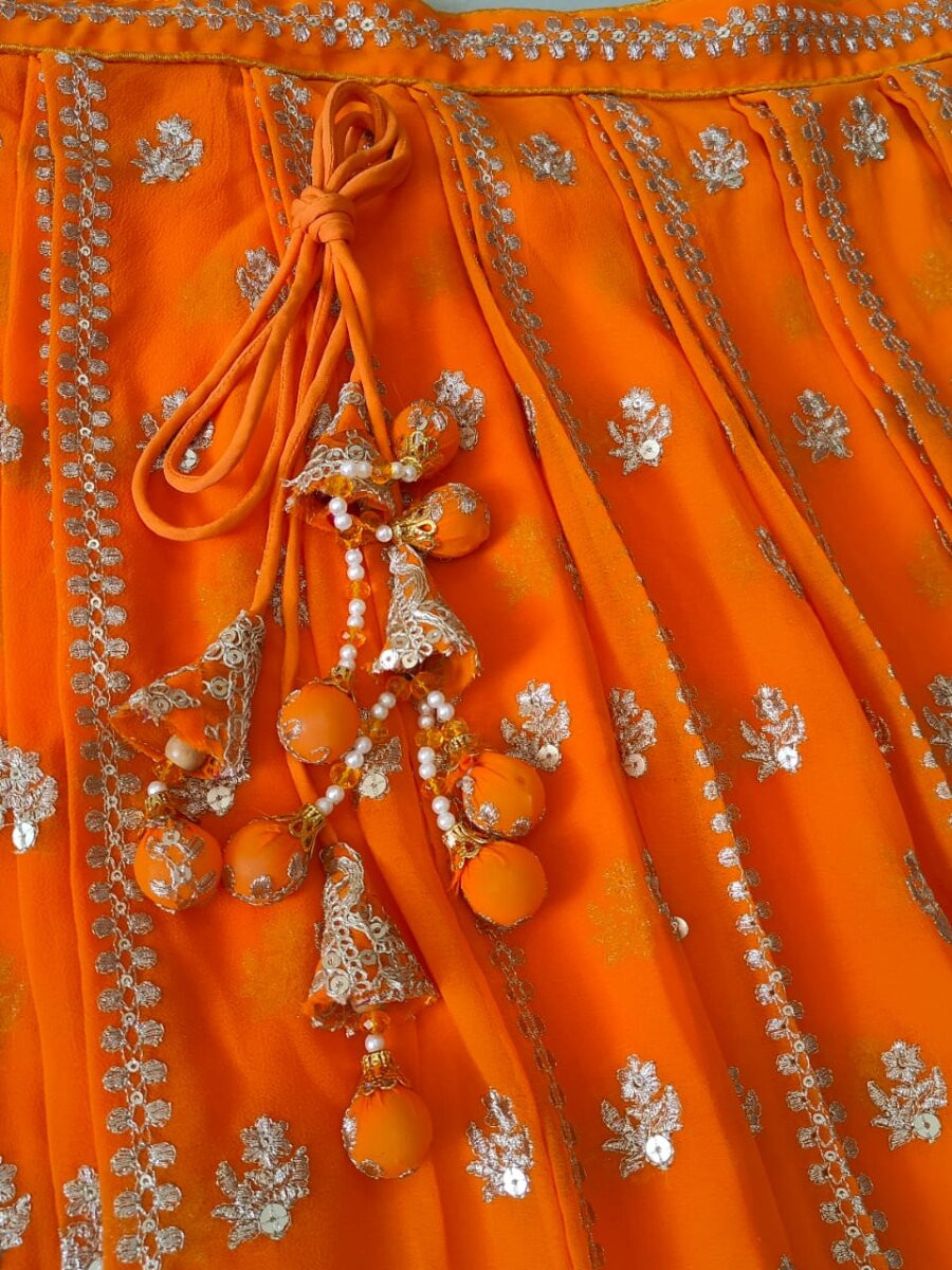 Orange Faux georgette Embroidery Sequins Zari Wedding Reception Party Festival Heavy Border Lehenga Choli
