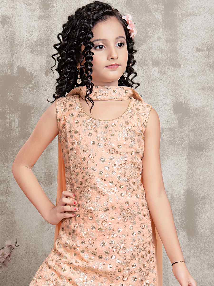 Orange Georgette Embroidered Festival Wedding Kurta Sharara Girls Wear