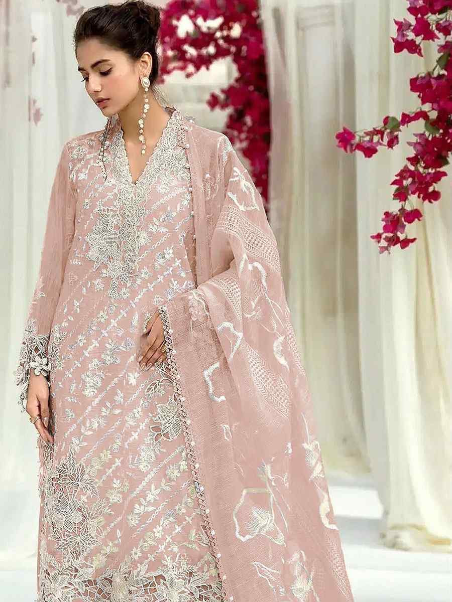 Orange Georgette Embroidered Festival Wedding Pant Salwar Kameez