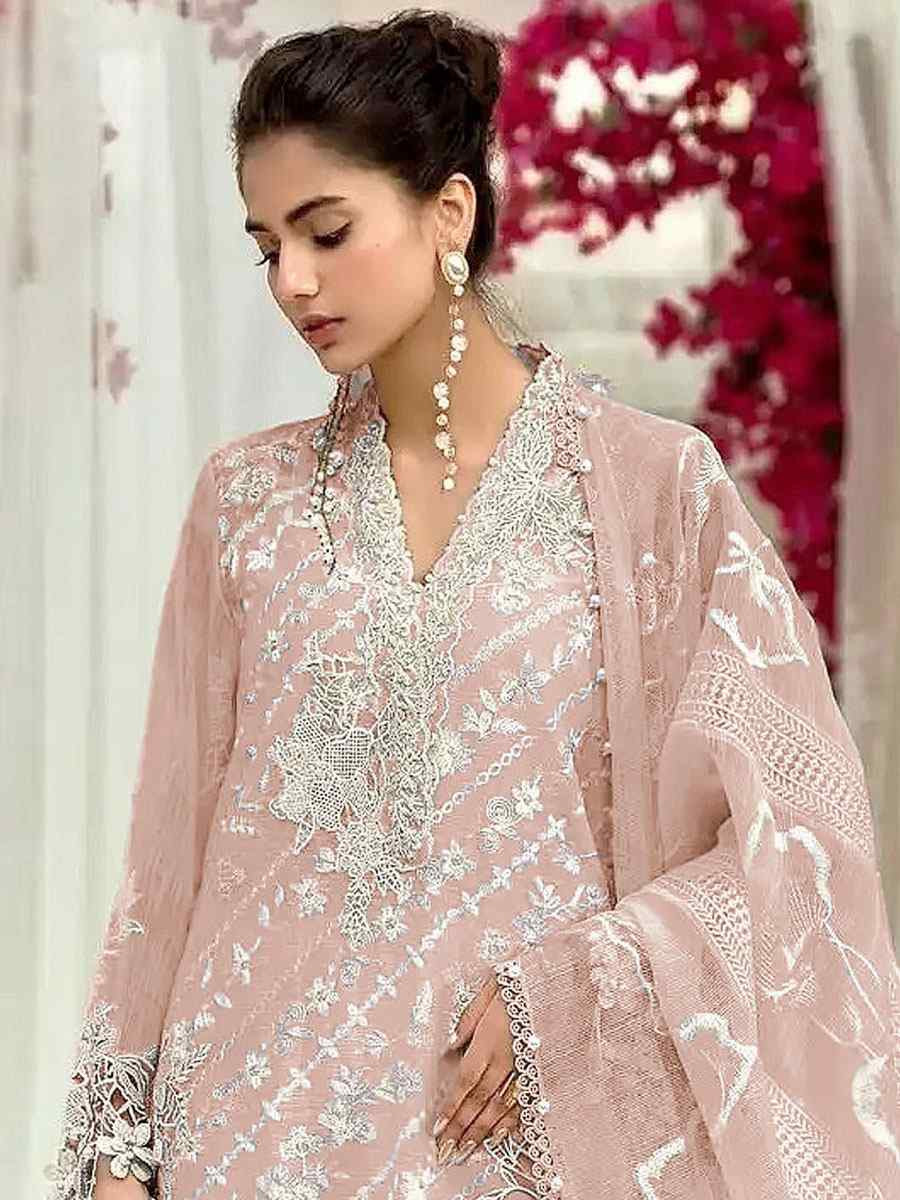 Orange Georgette Embroidered Festival Wedding Pant Salwar Kameez