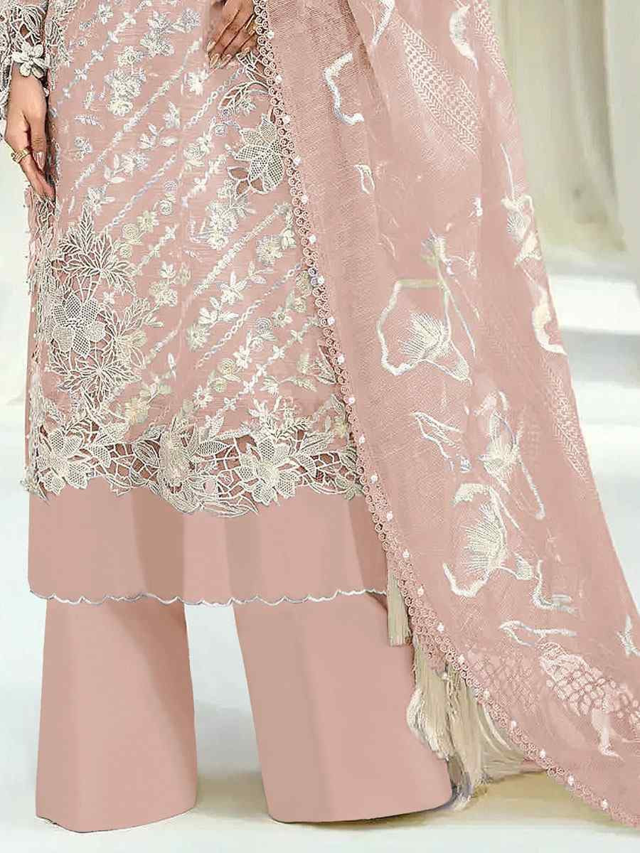 Orange Georgette Embroidered Festival Wedding Pant Salwar Kameez