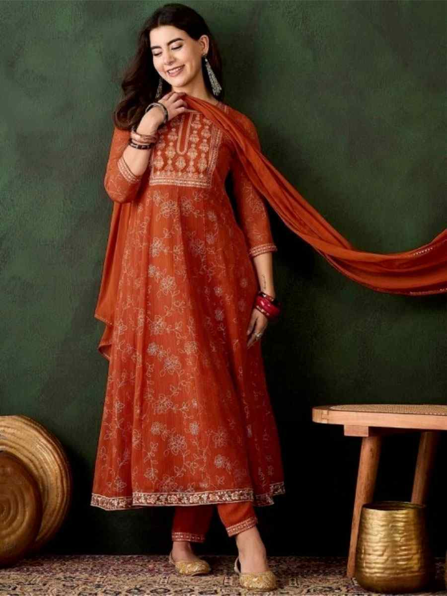 Orange Georgette Embroidery Party Wedding Festival Casual Ready Pant Salwar Kameez