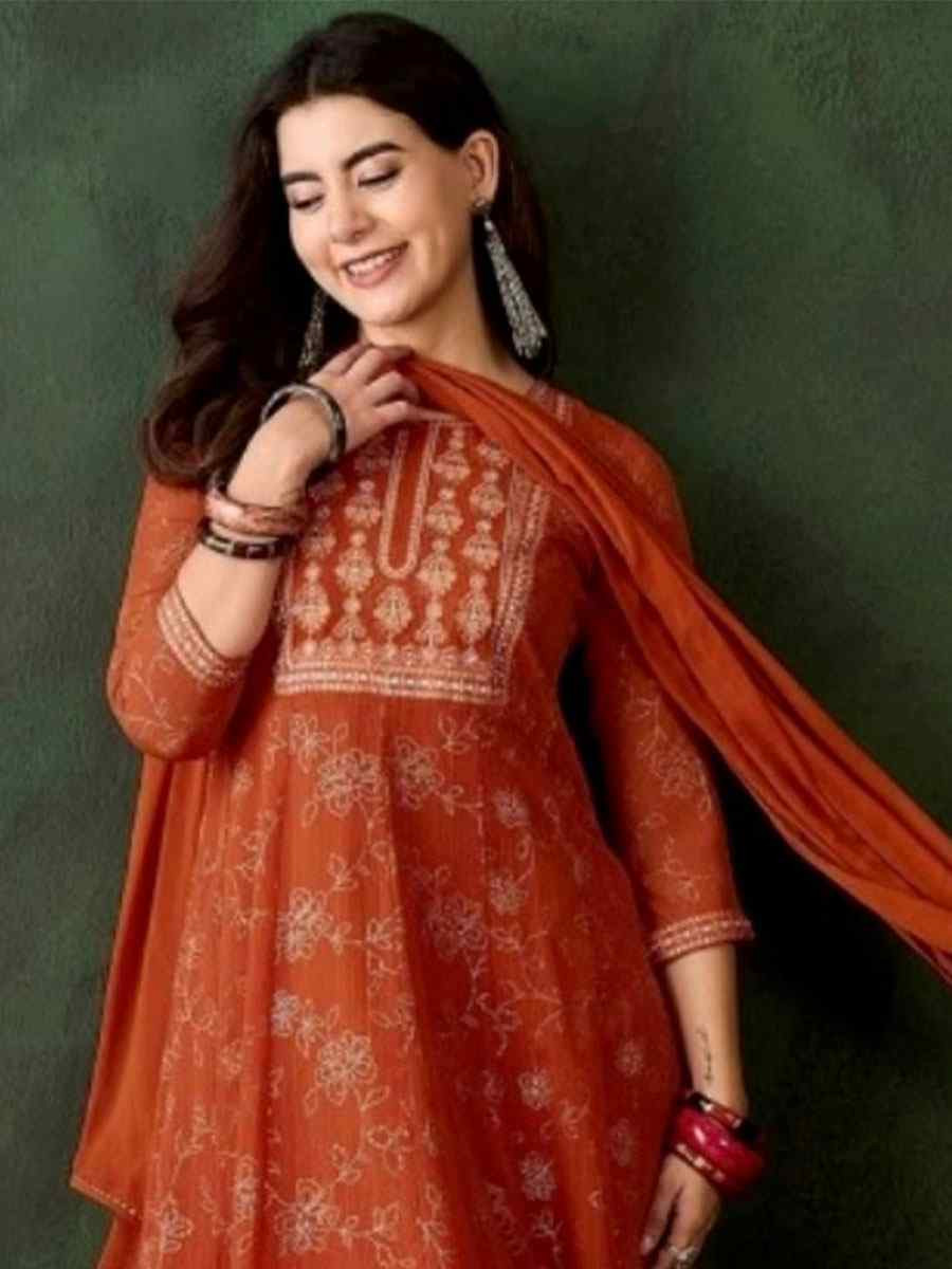 Orange Georgette Embroidery Party Wedding Festival Casual Ready Pant Salwar Kameez