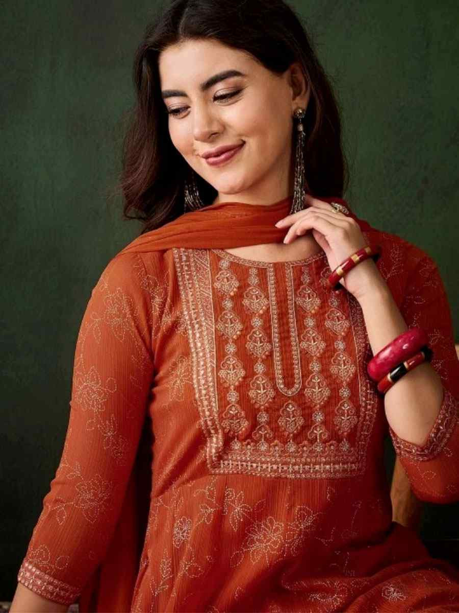Orange Georgette Embroidery Party Wedding Festival Casual Ready Pant Salwar Kameez