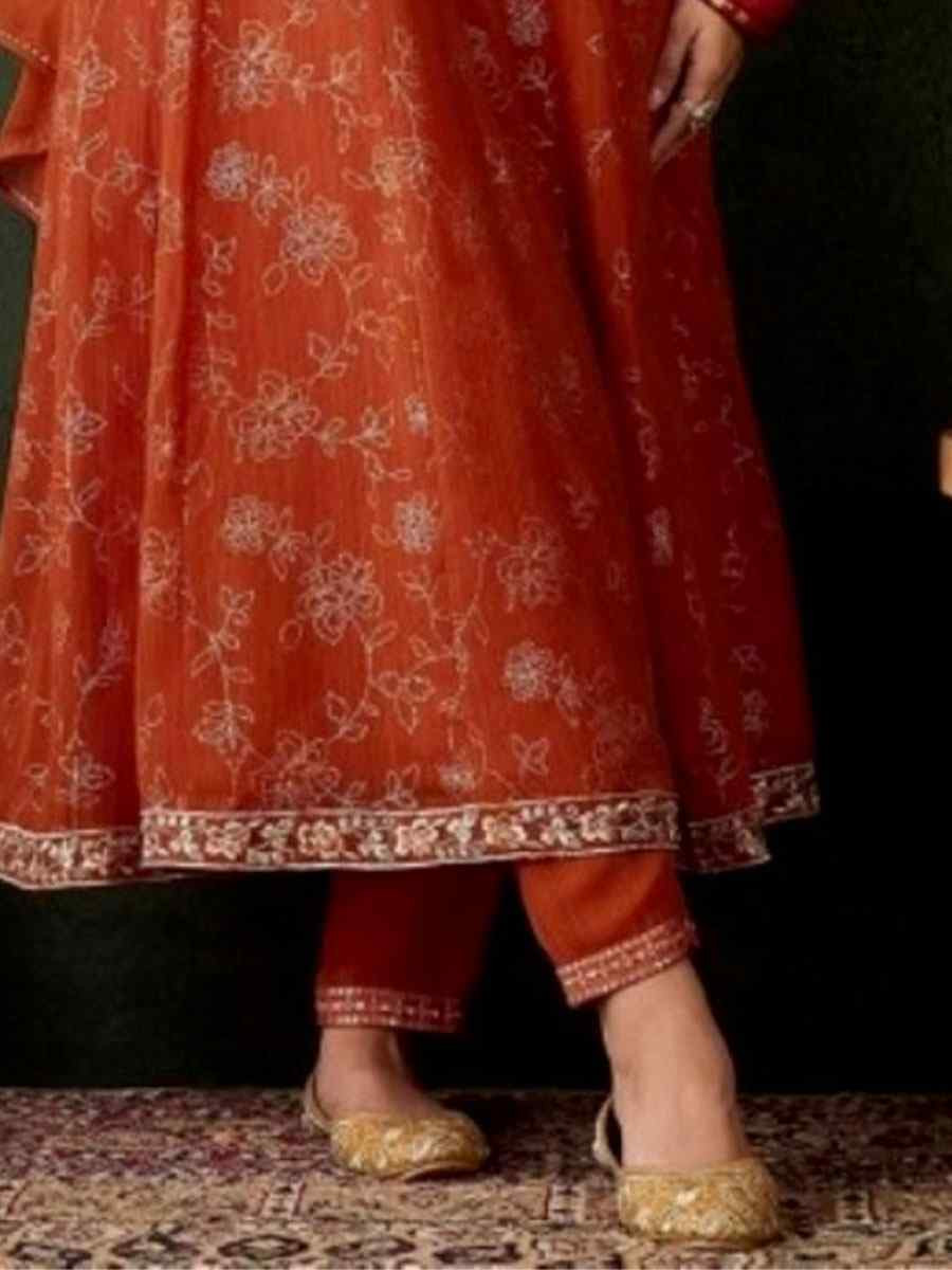Orange Georgette Embroidery Party Wedding Festival Casual Ready Pant Salwar Kameez